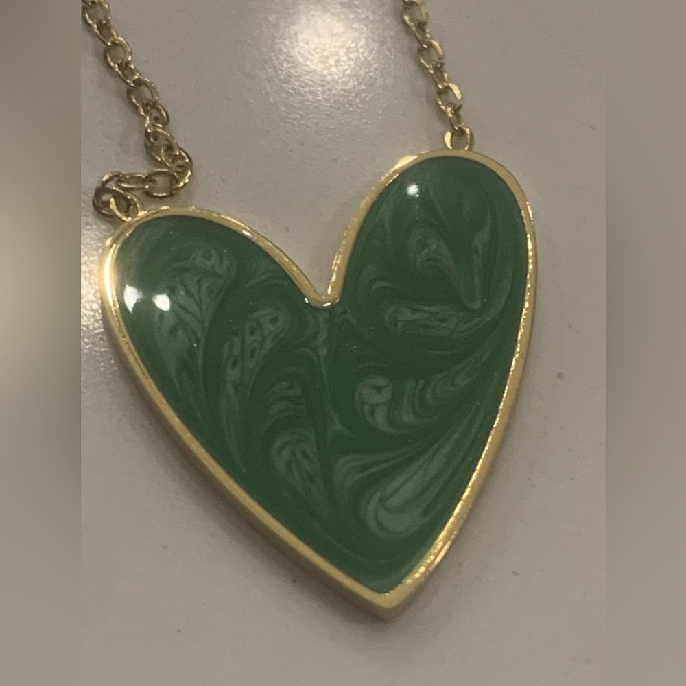 Gold-Tone Green Heart Pendant Necklace